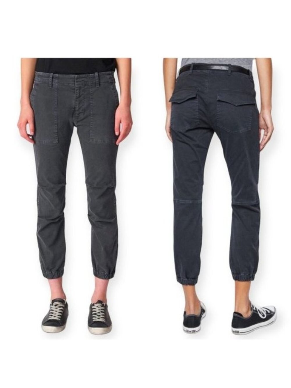 Nili Lotan Cropped Military Pants, Dark Gray, Distressed